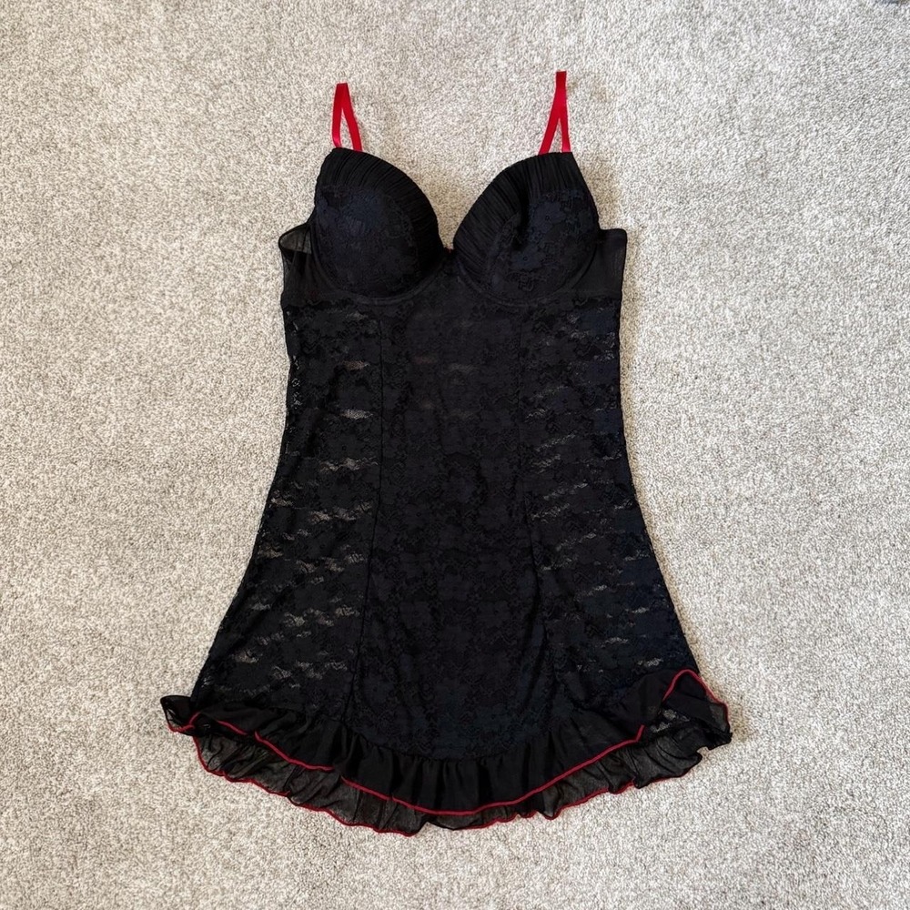 Vintage Rampage Black & Red Lace Lingerie Slip Dress – Size M